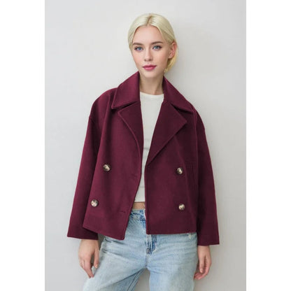 Manteau Court Ville Femme – Double Boutonnage – Col Large