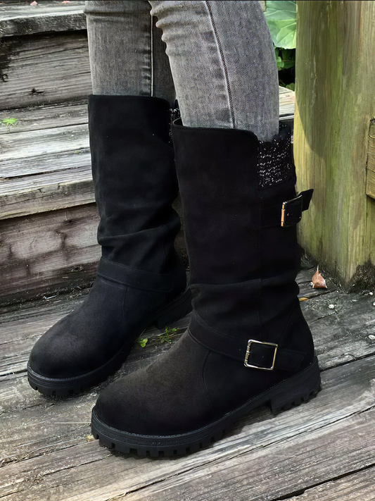 Bottes Mi-Mollet Revers Tricot Boucles