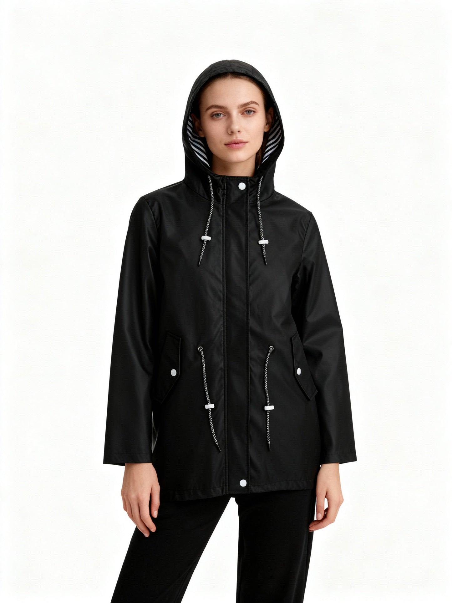Veste Imperméable Pluie Femme – Capuche – Cordon Taille