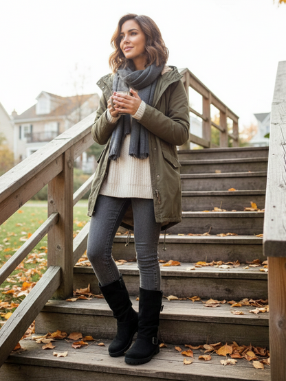 Bottes Mi-Mollet Revers Tricot Boucles