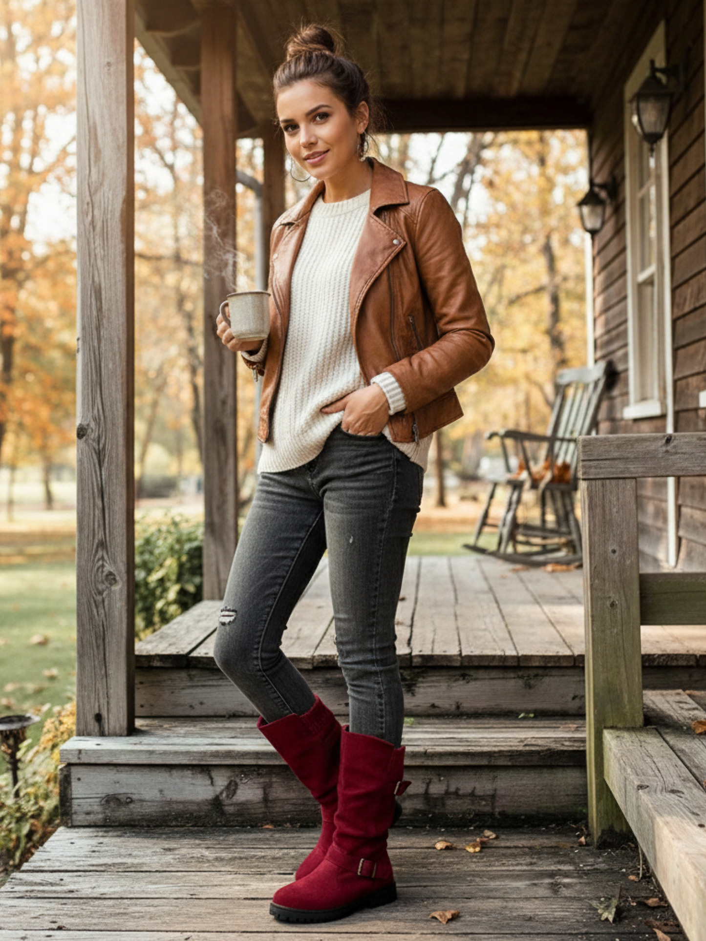 Bottes Mi-Mollet Revers Tricot Boucles