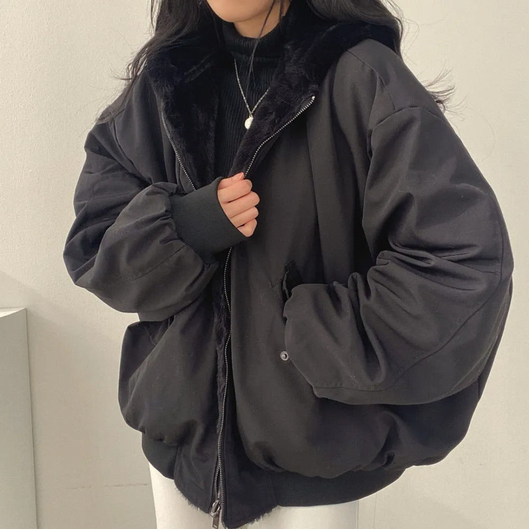 Veste Bomber Femme – Doublure Fausse Fourrure – Col Montant