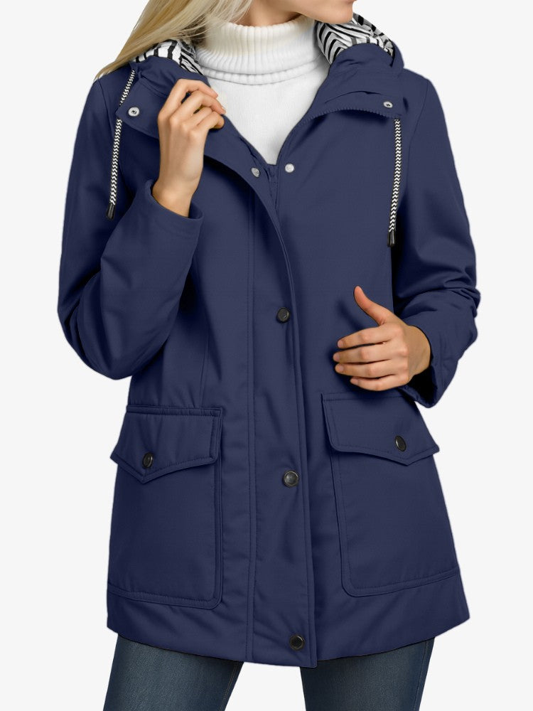 Veste Imperméable Femme – Capuche – Boutons Pression