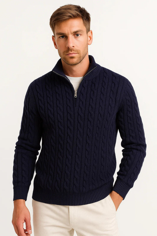 Pull Homme Torsadé Col Zippé
