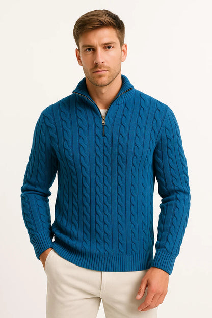 Pull Homme Torsadé Col Zippé