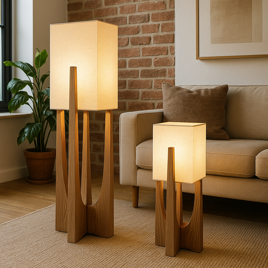 Lampe de Table Bois – Abat-Jour Tissu – Intérieur