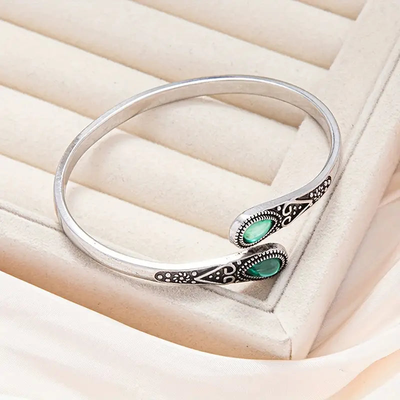 Bracelet Manchette Émeraude Or Blanc
