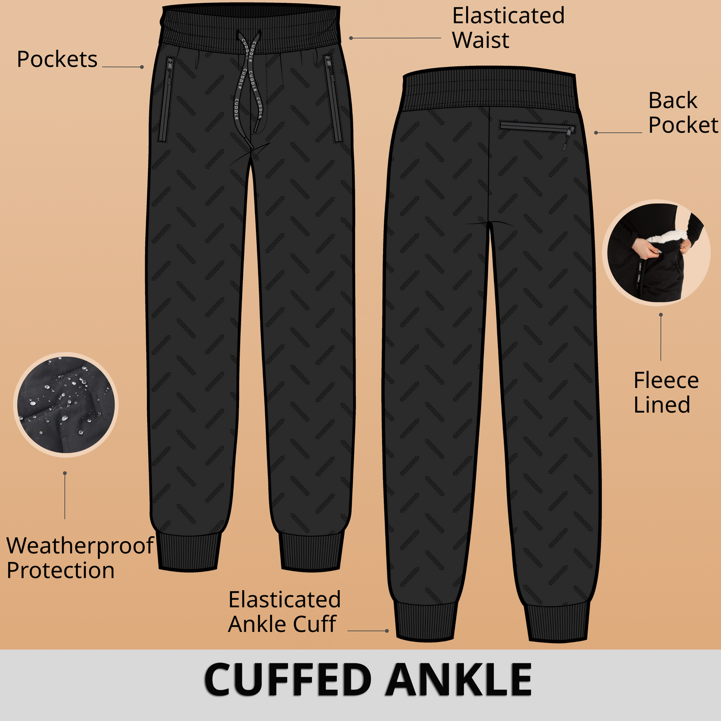 Pantalon Imperméable Doublé Polaire Unisexe