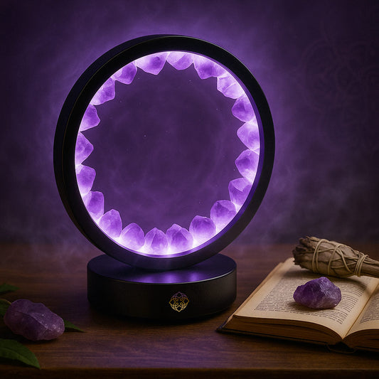 Lampe LED de Guérison à l'Améthyste | Éclat Sommeil Calme