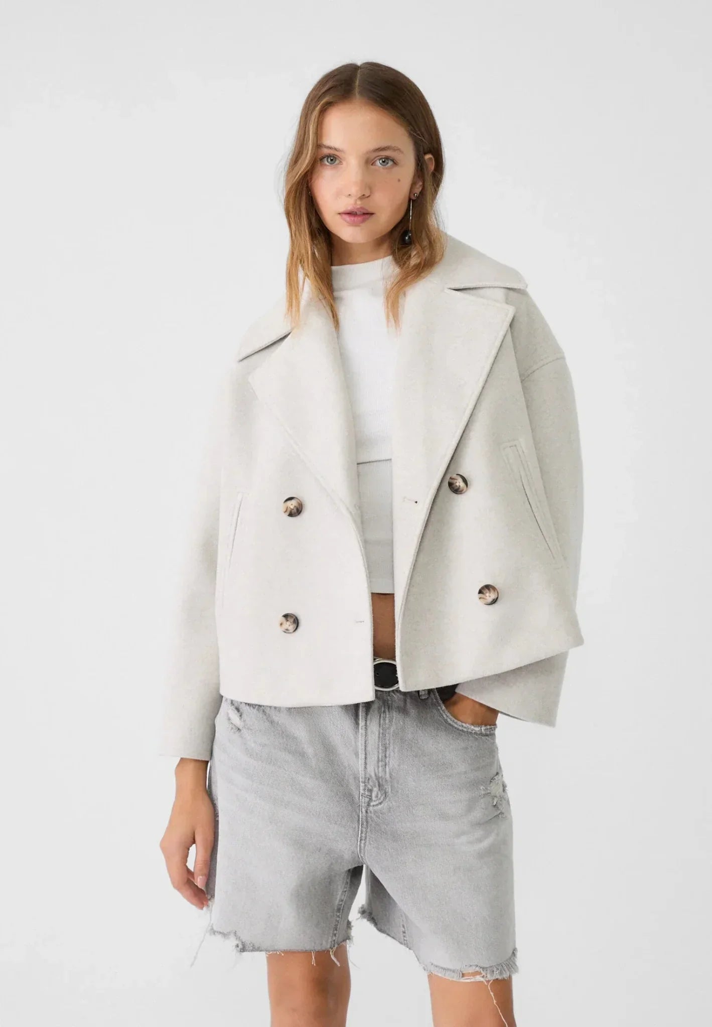 Manteau Court Ville Femme – Double Boutonnage – Col Large