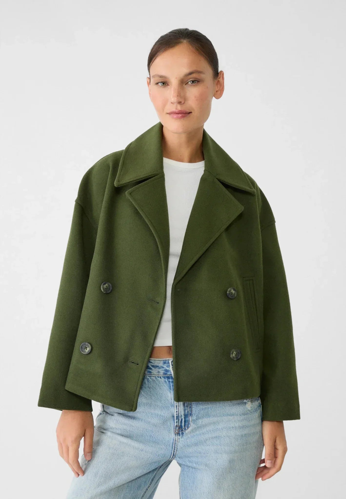 Manteau Court Ville Femme – Double Boutonnage – Col Large