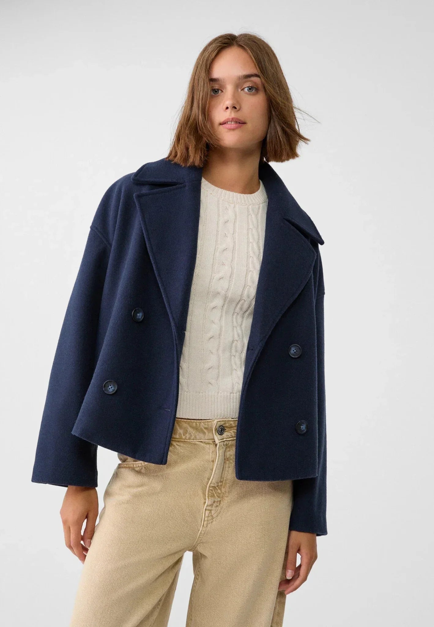 Manteau Court Ville Femme – Double Boutonnage – Col Large
